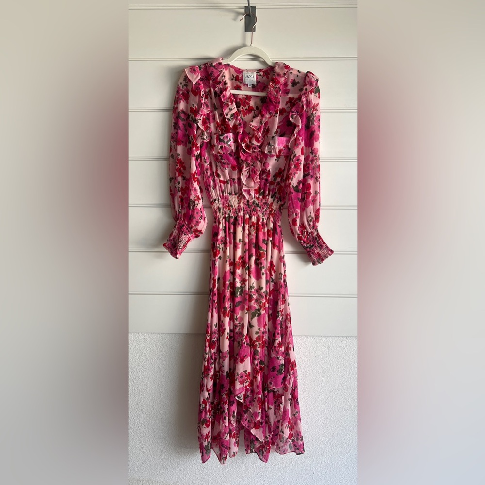 Misa XS Pink Floral Midi Dress Excellent Condition